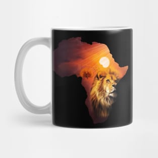 Lion and Africa Map, Sunset Safari, Big Cats Mug